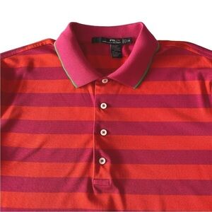 RLX Ralph Lauren Golf Polo Shirt Mens Sz L Orange Pink Striped